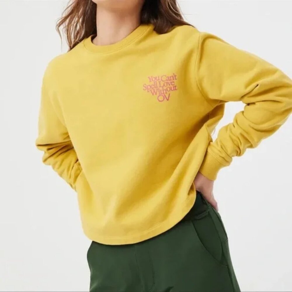 Cute Outdoor Voices Love Without OV Cropped Yellow Sweatshirt Size Medium